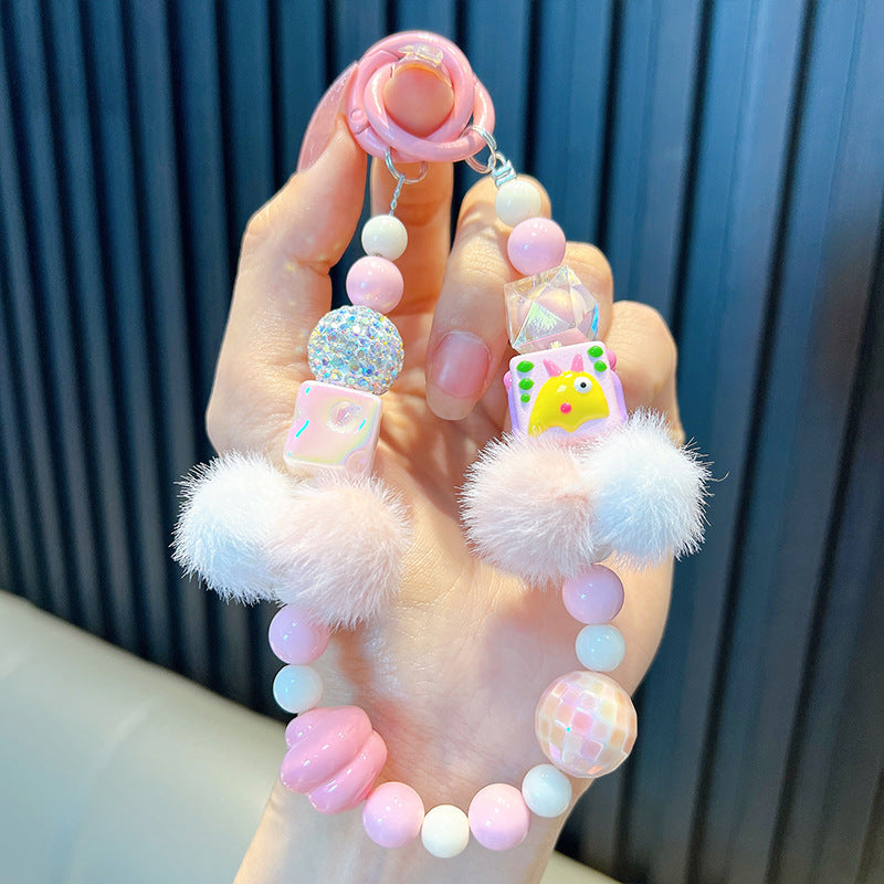 Wholesale Cute Girly Heart Beaded Mobile Phone Chain Keychain